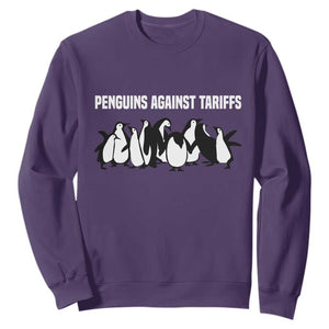 Funny Penguin Resist Sweatshirt Penguins Against Tariffs Sarcastic Saying Meme TS02 Purple Print Your Wear