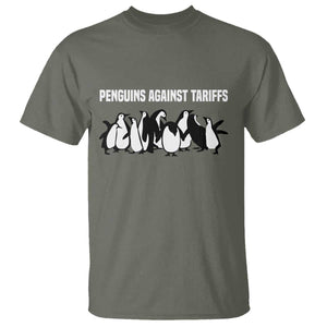 Funny Penguin Resist T Shirt Penguins Against Tariffs Sarcastic Saying Meme TS02 Military Green Print Your Wear