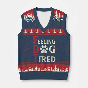 Feeling Dog Tired V-Neck Knit Sweater Vest FDT Dogs Paw Sarcasm TS02 Navy Red Print Your Wear