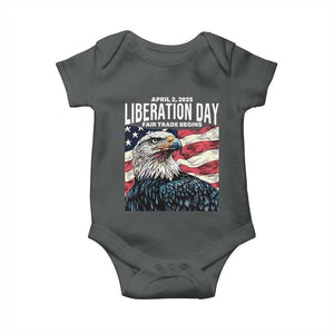 Liberation Day April 2 2025 Baby Onesie Fair Trade Patriotic American Eagle USA Flag TS02 Dark Heather Print Your Wear