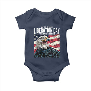 Liberation Day April 2 2025 Baby Onesie Fair Trade Patriotic American Eagle USA Flag TS02 Navy Print Your Wear
