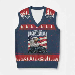 Liberation Day April 2 2025 V-Neck Knit Sweater Vest Fair Trade Patriotic American Eagle USA Flag TS02 Navy Red Print Your Wear