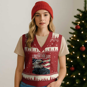Liberation Day April 2 2025 V-Neck Knit Sweater Vest Fair Trade Patriotic American Eagle USA Flag TS02 Red Beige Print Your Wear
