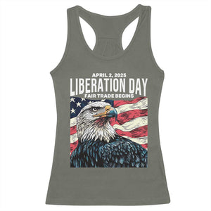 Liberation Day April 2 2025 Racerback Tank Top Fair Trade Patriotic American Eagle USA Flag TS02 Military Green Print Your Wear