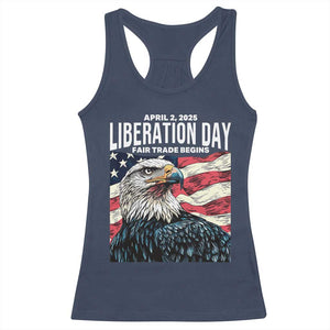 Liberation Day April 2 2025 Racerback Tank Top Fair Trade Patriotic American Eagle USA Flag TS02 Navy Print Your Wear