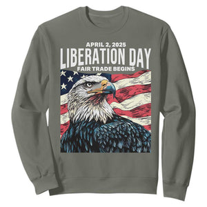 Liberation Day April 2 2025 Sweatshirt Fair Trade Patriotic American Eagle USA Flag TS02 Military Green Print Your Wear