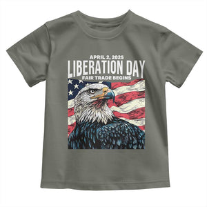 Liberation Day April 2 2025 Toddler T Shirt Fair Trade Patriotic American Eagle USA Flag TS02 Military Green Print Your Wear