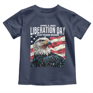 Liberation Day April 2 2025 Toddler T Shirt Fair Trade Patriotic American Eagle USA Flag TS02 Navy Print Your Wear