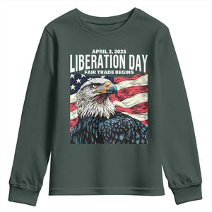 Liberation Day April 2 2025 Youth Sweatshirt Fair Trade Patriotic American Eagle USA Flag TS02 Dark Forest Green Print Your Wear