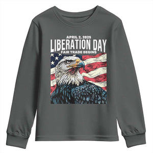 Liberation Day April 2 2025 Youth Sweatshirt Fair Trade Patriotic American Eagle USA Flag TS02 Dark Heather Print Your Wear
