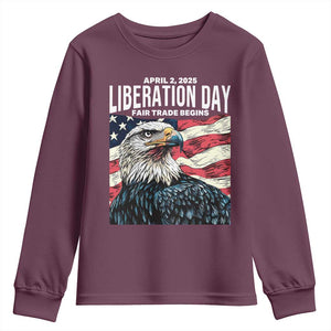 Liberation Day April 2 2025 Youth Sweatshirt Fair Trade Patriotic American Eagle USA Flag TS02 Maroon Print Your Wear