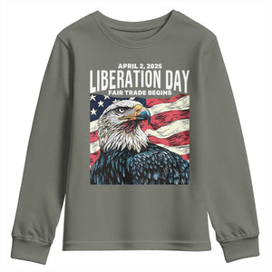 Liberation Day April 2 2025 Youth Sweatshirt Fair Trade Patriotic American Eagle USA Flag TS02 Military Green Print Your Wear
