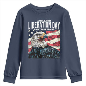 Liberation Day April 2 2025 Youth Sweatshirt Fair Trade Patriotic American Eagle USA Flag TS02 Navy Print Your Wear