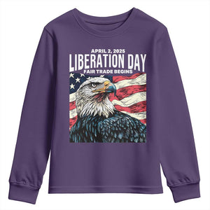 Liberation Day April 2 2025 Youth Sweatshirt Fair Trade Patriotic American Eagle USA Flag TS02 Purple Print Your Wear