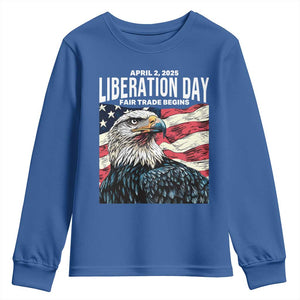 Liberation Day April 2 2025 Youth Sweatshirt Fair Trade Patriotic American Eagle USA Flag TS02 Royal Blue Print Your Wear