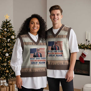 Trump Best Dad Ever V-Neck Knit Sweater Vest Funny Father's Day Make Fatherhood Great Again USA Flag TS02 Mocha Mousse Print Your Wear