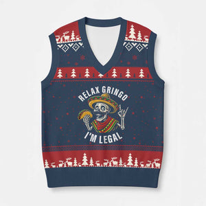 Cinco De Mayo Skeleton V-Neck Knit Sweater Vest Relax Gringo I'm Legal Poncho TS02 Navy Red Print Your Wear