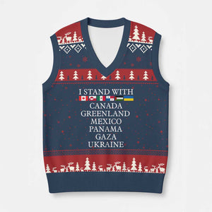 I Stand With Canada Greenland Mexico Panama Gaza Ukraine V-Neck Knit Sweater Vest TS02 Navy Red Print Your Wear