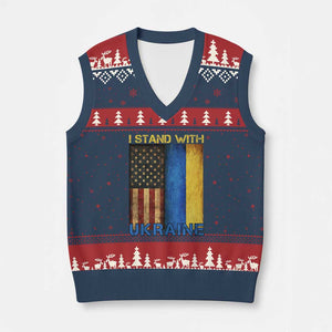 I Stand With Ukraine V-Neck Knit Sweater Vest Ukrainian American Flag TS02 Navy Red Print Your Wear