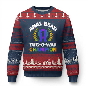 Anal Bead Tug O War Champion Funny Offensive Ugly Christmas Sweater Inappropriate Adult Humor Rainbow TS02 Navy Red Print Your Wear
