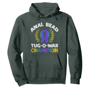Anal Bead Tug O War Champion Funny Offensive Hoodie Inappropriate Adult Humor Rainbow TS02 Dark Forest Green Print Your Wear