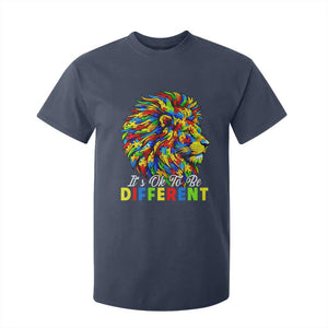 Colorful Autism Acceptance Lion T Shirt For Kid It Is Ok To Be Different Courageous Neurodiversity Support TS02 Navy Print Your Wear