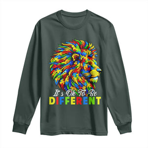 Colorful Autism Acceptance Lion Long Sleeve Shirt It Is Ok To Be Different Courageous Neurodiversity Support TS02 Dark Forest Green Print Your Wear