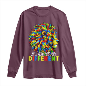 Colorful Autism Acceptance Lion Long Sleeve Shirt It Is Ok To Be Different Courageous Neurodiversity Support TS02 Maroon Print Your Wear