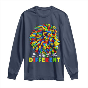 Colorful Autism Acceptance Lion Long Sleeve Shirt It Is Ok To Be Different Courageous Neurodiversity Support TS02 Navy Print Your Wear