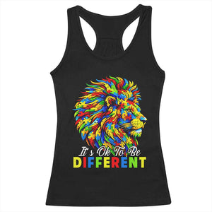 Colorful Autism Acceptance Lion Racerback Tank Top It Is Ok To Be Different Courageous Neurodiversity Support TS02 Black Print Your Wear
