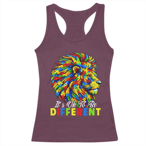 Colorful Autism Acceptance Lion Racerback Tank Top It Is Ok To Be Different Courageous Neurodiversity Support TS02 Maroon Print Your Wear