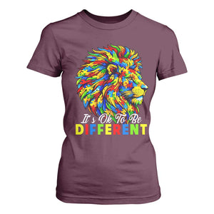 Colorful Autism Acceptance Lion T Shirt For Women It Is Ok To Be Different Courageous Neurodiversity Support TS02 Maroon Print Your Wear