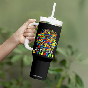 Colorful Autism Acceptance Lion Tumbler With Handle It Is Ok To Be Different Courageous Neurodiversity Support TS02 Print Your Wear