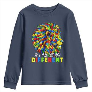 Colorful Autism Acceptance Lion Youth Sweatshirt It Is Ok To Be Different Courageous Neurodiversity Support TS02 Navy Print Your Wear