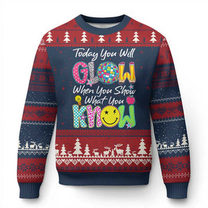 Motivational Test Day Glow Ugly Christmas Sweater Today You Will Glow When You Show What You Know TS02 Navy Red Print Your Wear