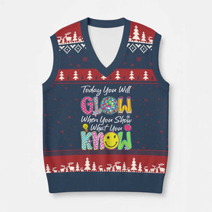 Motivational Test Day Glow V-Neck Knit Sweater Vest Today You Will Glow When You Show What You Know TS02 Navy Red Print Your Wear