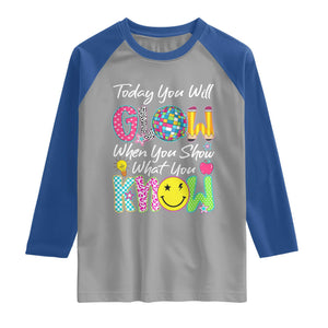 Motivational Test Day Glow Raglan Shirt Today You Will Glow When You Show What You Know TS02 Sport Gray Royal Print Your Wear