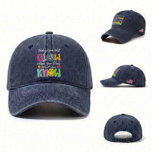 Motivational Test Day Glow Washed Cotton Baseball Cap Today You Will Glow When You Show What You Know TS02 Washed Cap Universal Fit Navy Print Your Wear