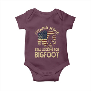 I Found Jesus Still Looking for Bigfoot Patriotic Baby Onesie American Flag Christian Religious Sasquatch Vintage TS02 Maroon Print Your Wear