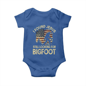 I Found Jesus Still Looking for Bigfoot Patriotic Baby Onesie American Flag Christian Religious Sasquatch Vintage TS02 Royal Blue Print Your Wear