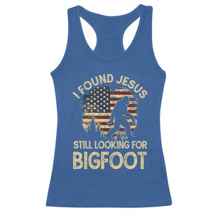 I Found Jesus Still Looking for Bigfoot Patriotic Racerback Tank Top American Flag Christian Religious Sasquatch Vintage TS02 Royal Blue Print Your Wear