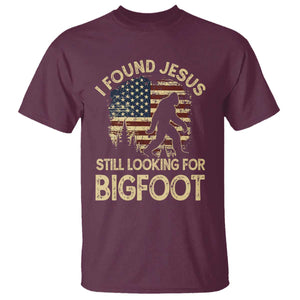I Found Jesus Still Looking for Bigfoot Patriotic T Shirt American Flag Christian Religious Sasquatch Vintage TS02 Maroon Print Your Wear