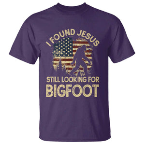 I Found Jesus Still Looking for Bigfoot Patriotic T Shirt American Flag Christian Religious Sasquatch Vintage TS02 Purple Print Your Wear