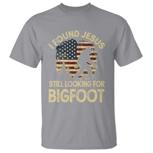 I Found Jesus Still Looking for Bigfoot Patriotic T Shirt American Flag Christian Religious Sasquatch Vintage TS02 Sport Gray Print Your Wear