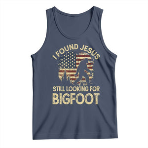 I Found Jesus Still Looking for Bigfoot Patriotic Tank Top American Flag Christian Religious Sasquatch Vintage TS02 Navy Print Your Wear