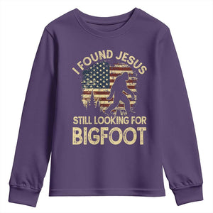 I Found Jesus Still Looking for Bigfoot Patriotic Youth Sweatshirt American Flag Christian Religious Sasquatch Vintage TS02 Purple Print Your Wear