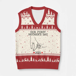 New Mom Est. 2025 V-Neck Knit Sweater Vest First Mothers Day Matching Gift Light TS02 Beige Red Print Your Wear