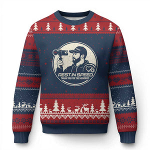 Rest In Speed Thank You For The Memories Ugly Christmas Sweater Automotive Media Legend Memorial Tribute TS02 Navy Red Print Your Wear