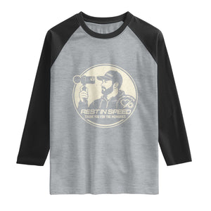 Rest In Speed Thank You For The Memories Raglan Shirt Automotive Media Legend Memorial Tribute TS02 Heather Gray Black Print Your Wear