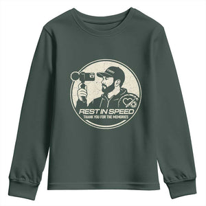 Rest In Speed Thank You For The Memories Youth Sweatshirt Automotive Media Legend Memorial Tribute TS02 Dark Forest Green Print Your Wear
